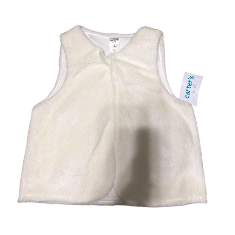 Girls Carter's White Polyester Fleece Soft Touch Sleeveless Snap Front Vest Sz 8